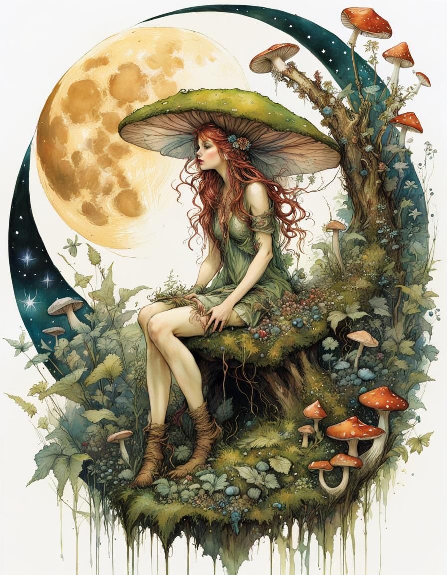 Forest Fairy Contemplating Time in Intricate Style