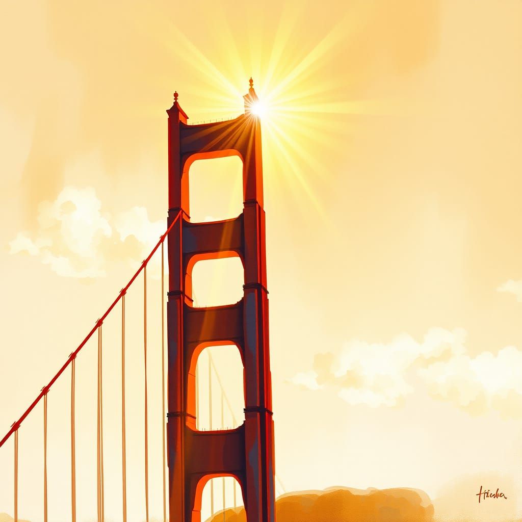 Golden Gate Bridge in Warm, Impressionist Light