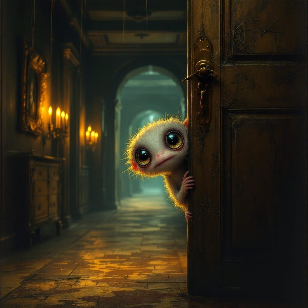 Cautious Little Monster in the Shadows