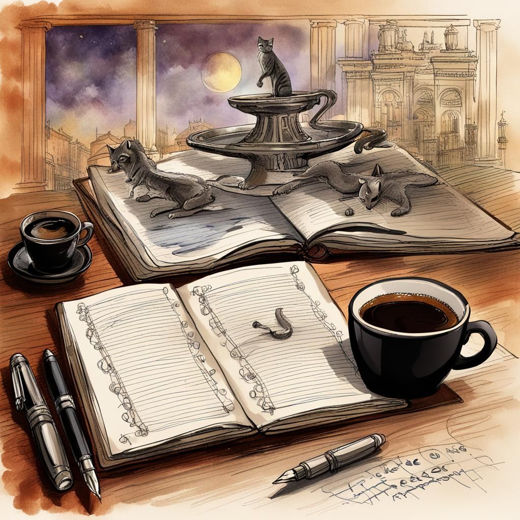 Writing Desk Still Life with Cattopotamus Sketch