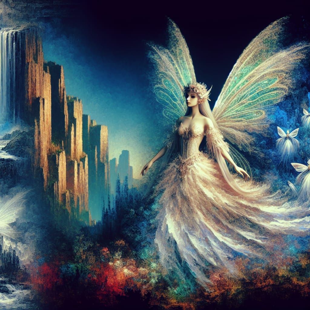 Image: An elf floats dreamily through the evening sky.