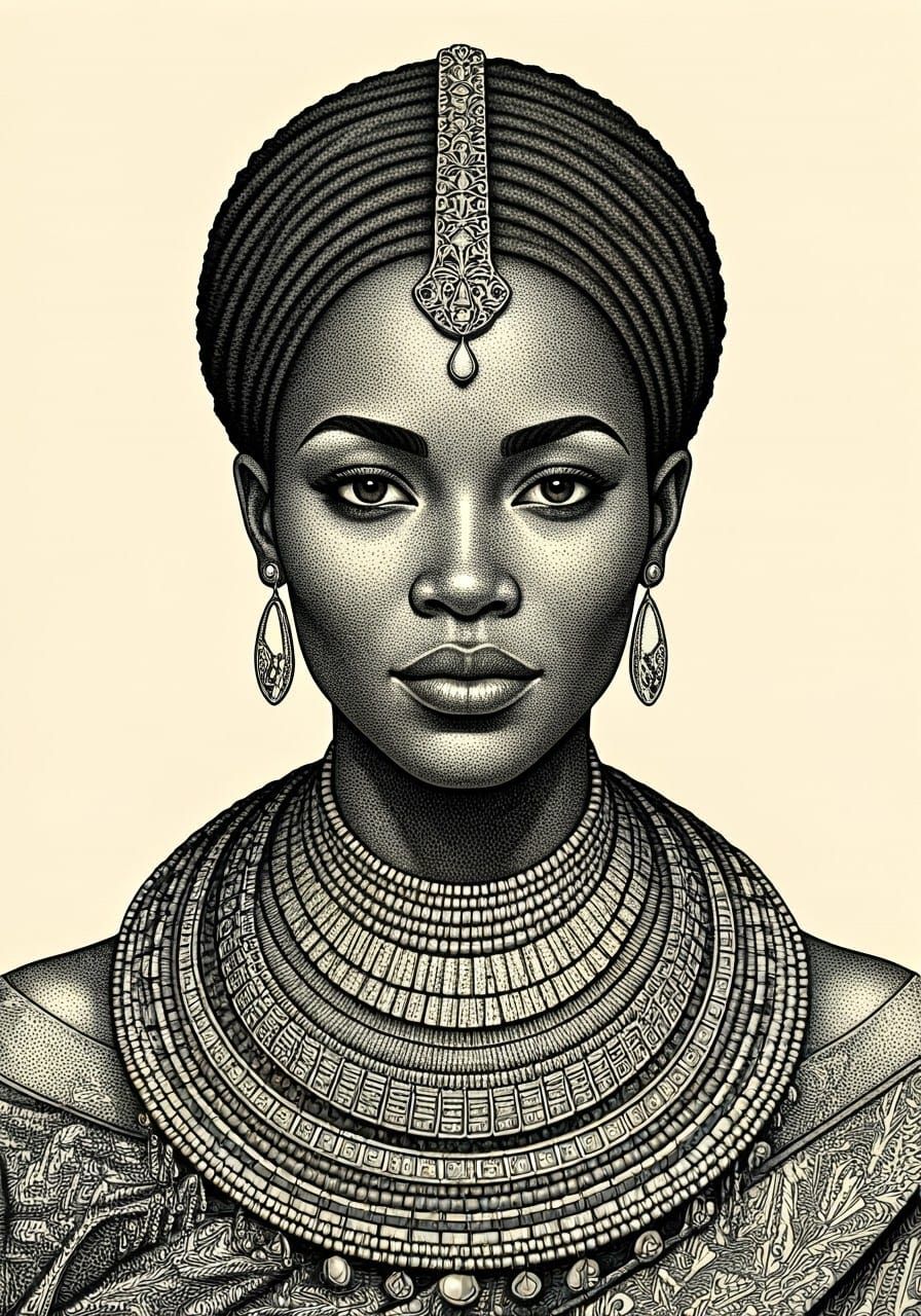 Dignified African Lady in Elegant Line Art