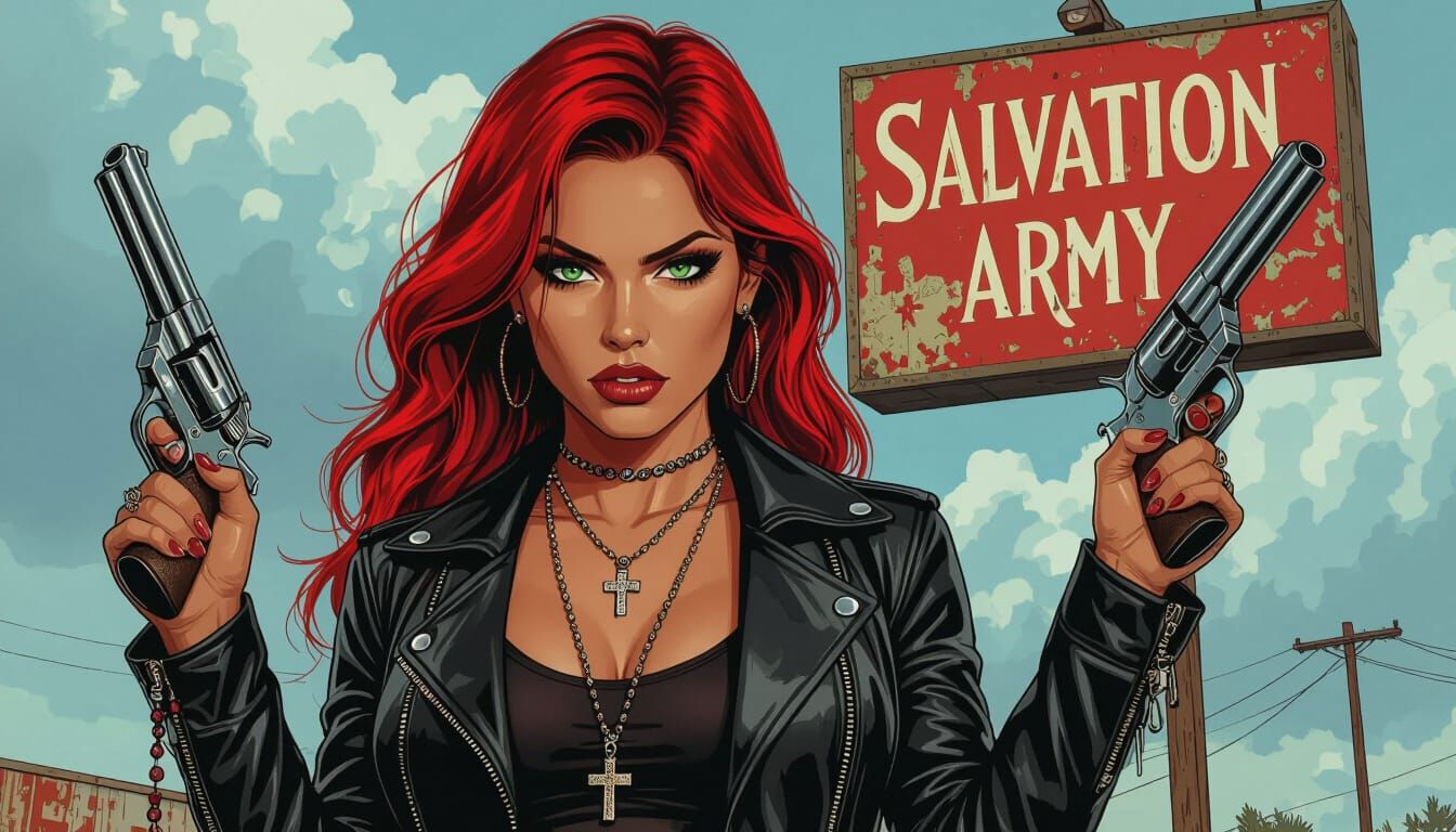 Defiant Woman Before Salvation Army Sign