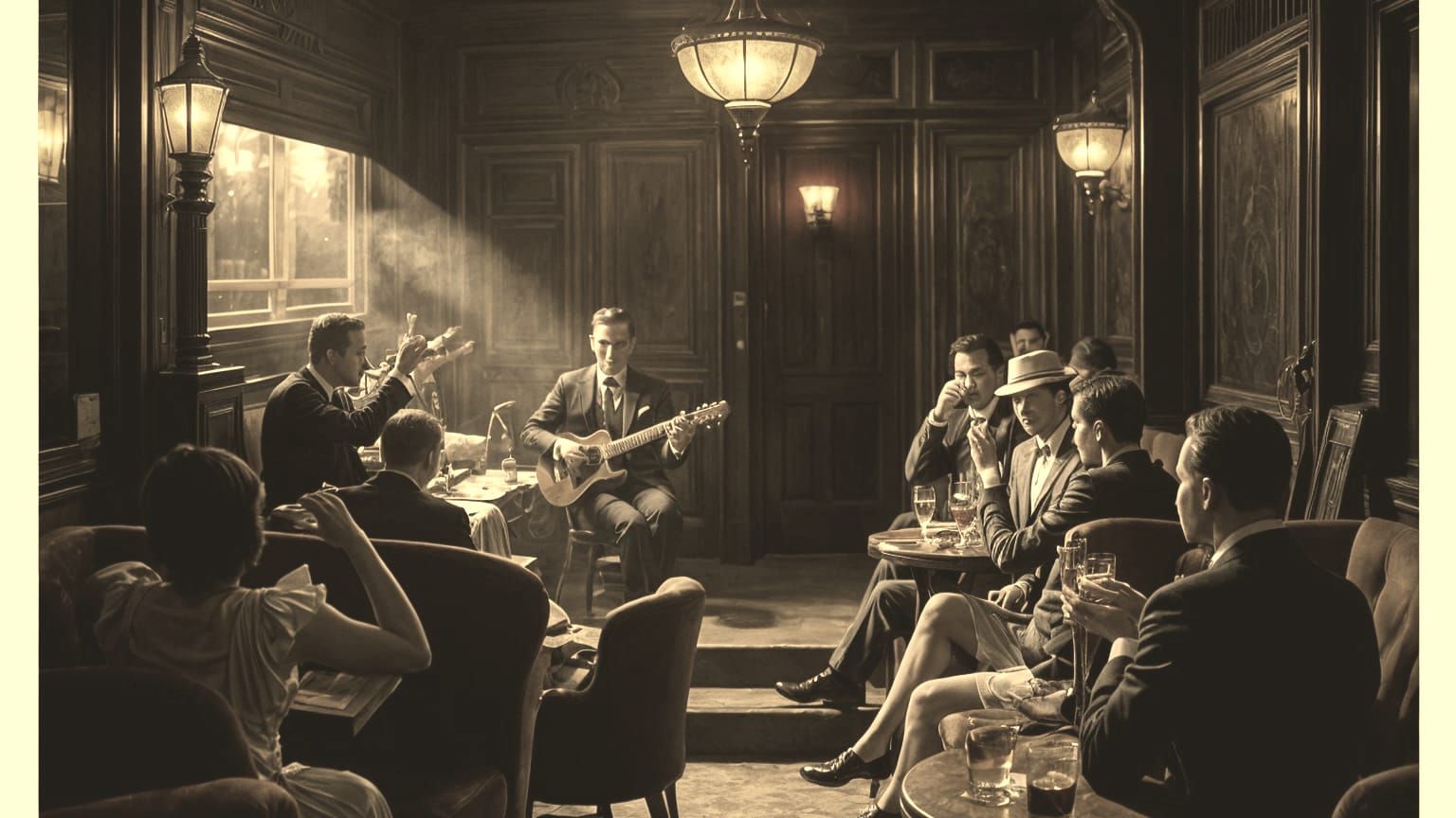 Roaring Twenties Speakeasy Scene in Art Deco Style