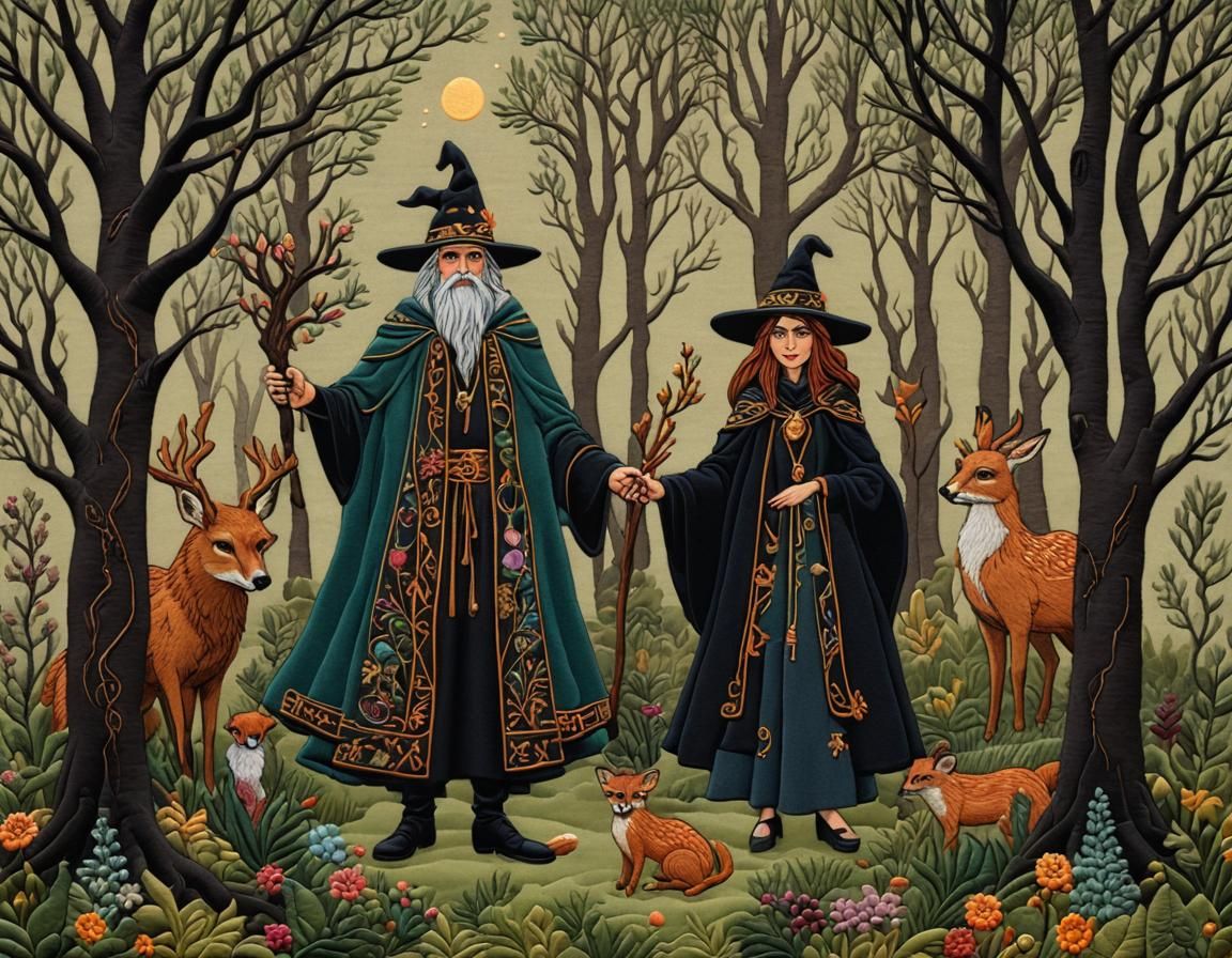 Forest Wizardry - Fantasy folk art embroidery design