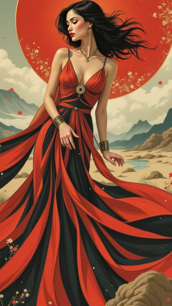 Art Deco Pin-Up Women in Desert Landscape