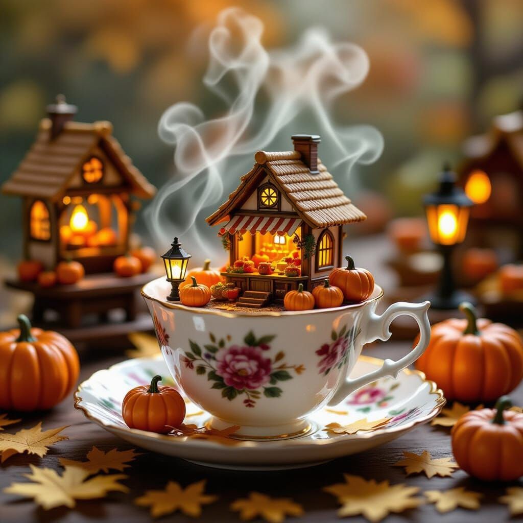 Whimsical Autumn Fair in a Teacup