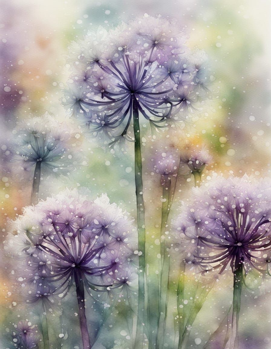 Ethereal Macro Closeup of Allium Flowers