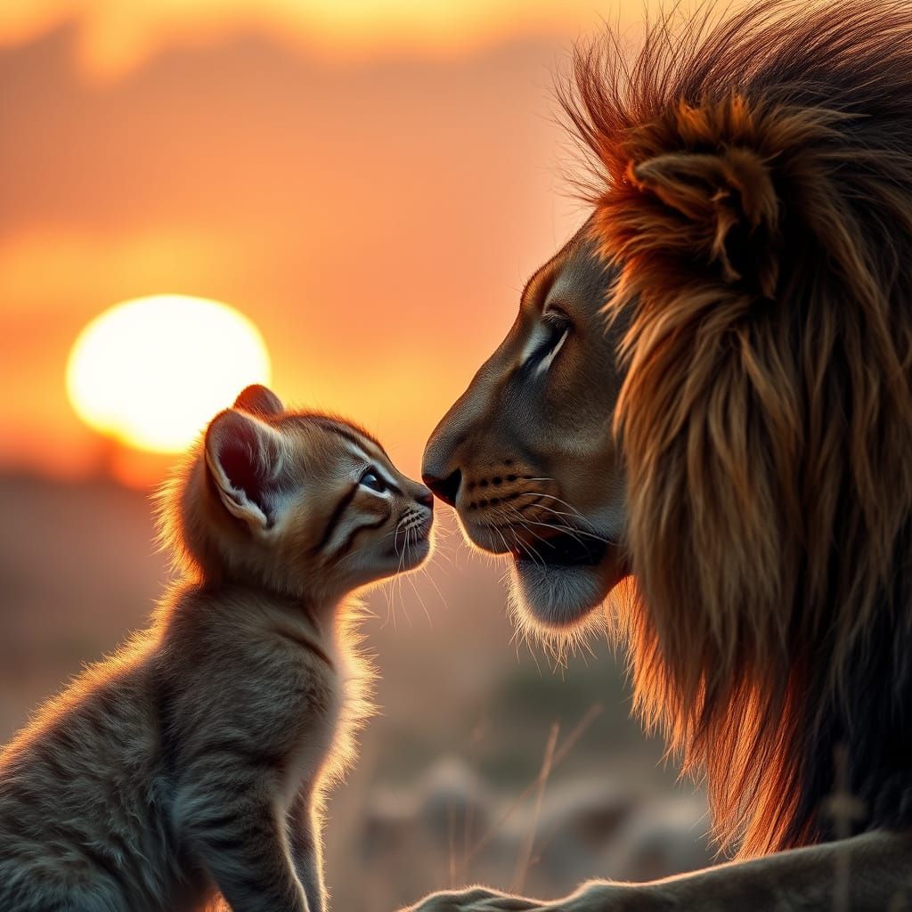 Majestic Feline Encounter on a Golden Savannah Sunset