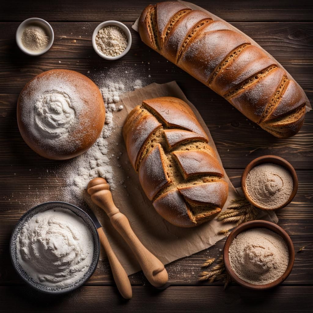 Artisan Wholemeal Bread on Rustic Wooden Table