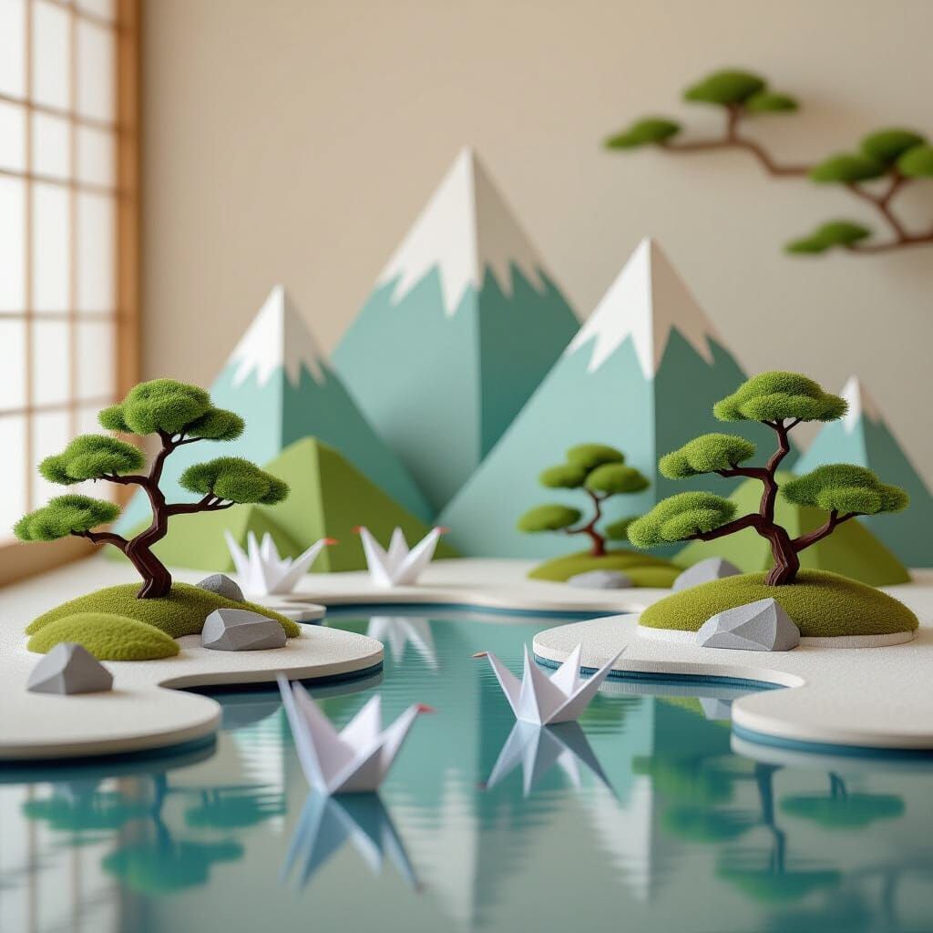 Tranquil Origami Zen Garden in Japanese Art Style