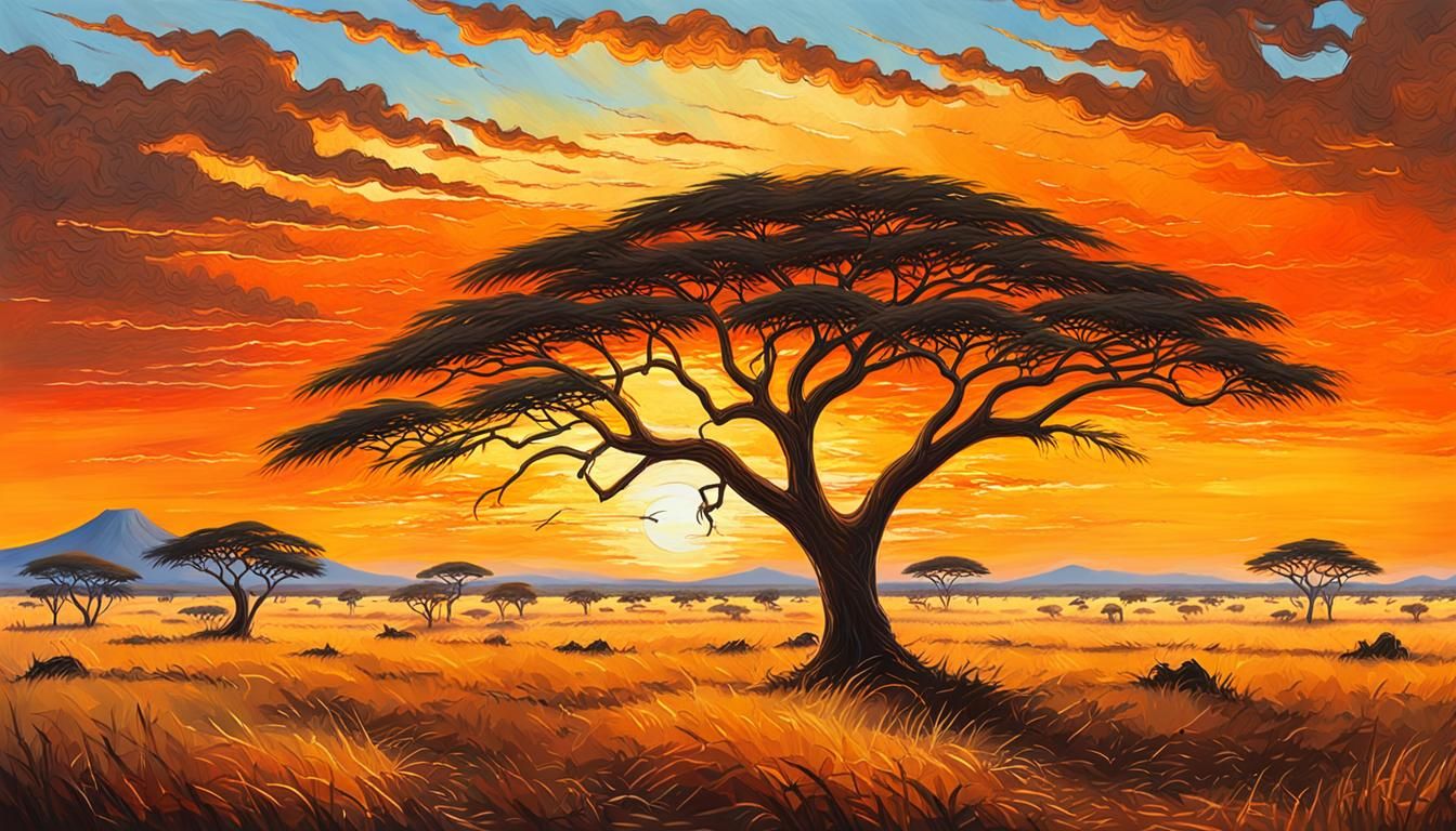 Serengeti Sunset: An Impasto Oil Painting
