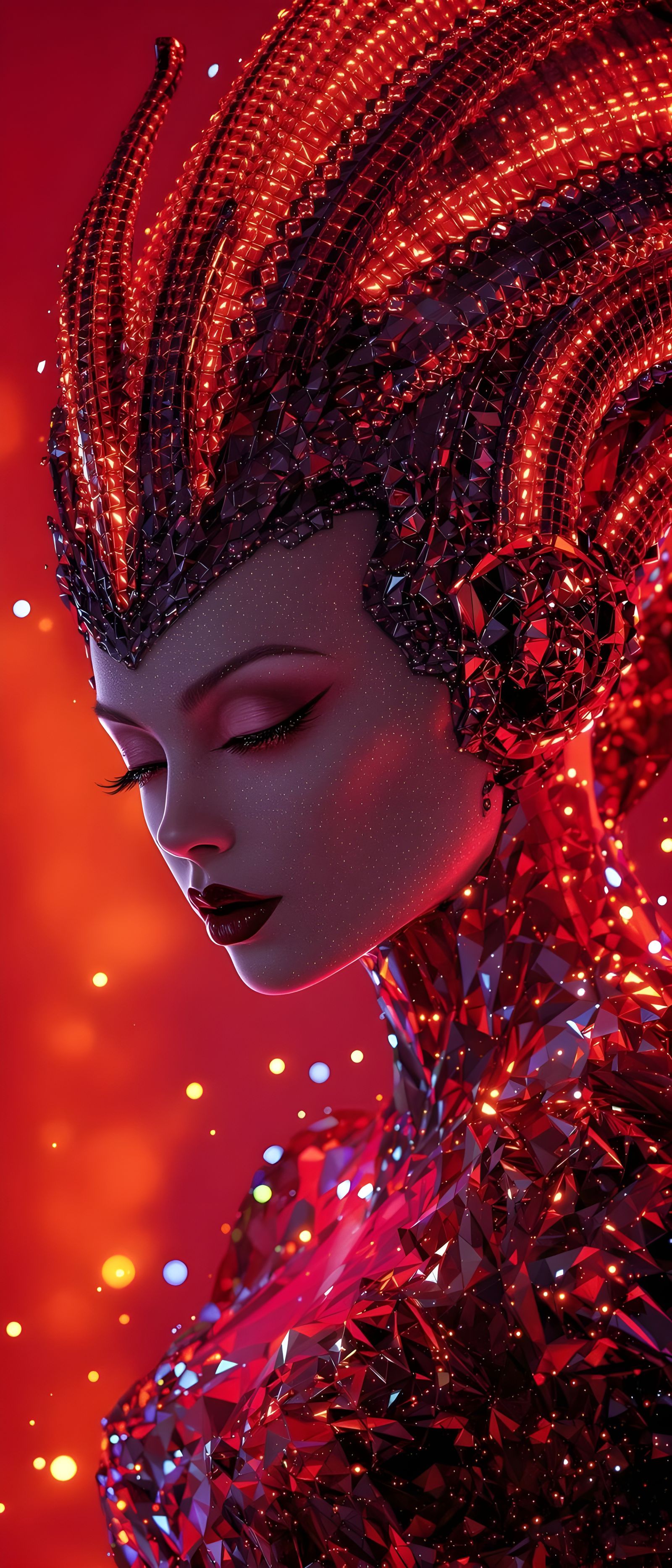 Hyperrealistic Sci-Fi Alien Queen Portrait in Ruby Hues