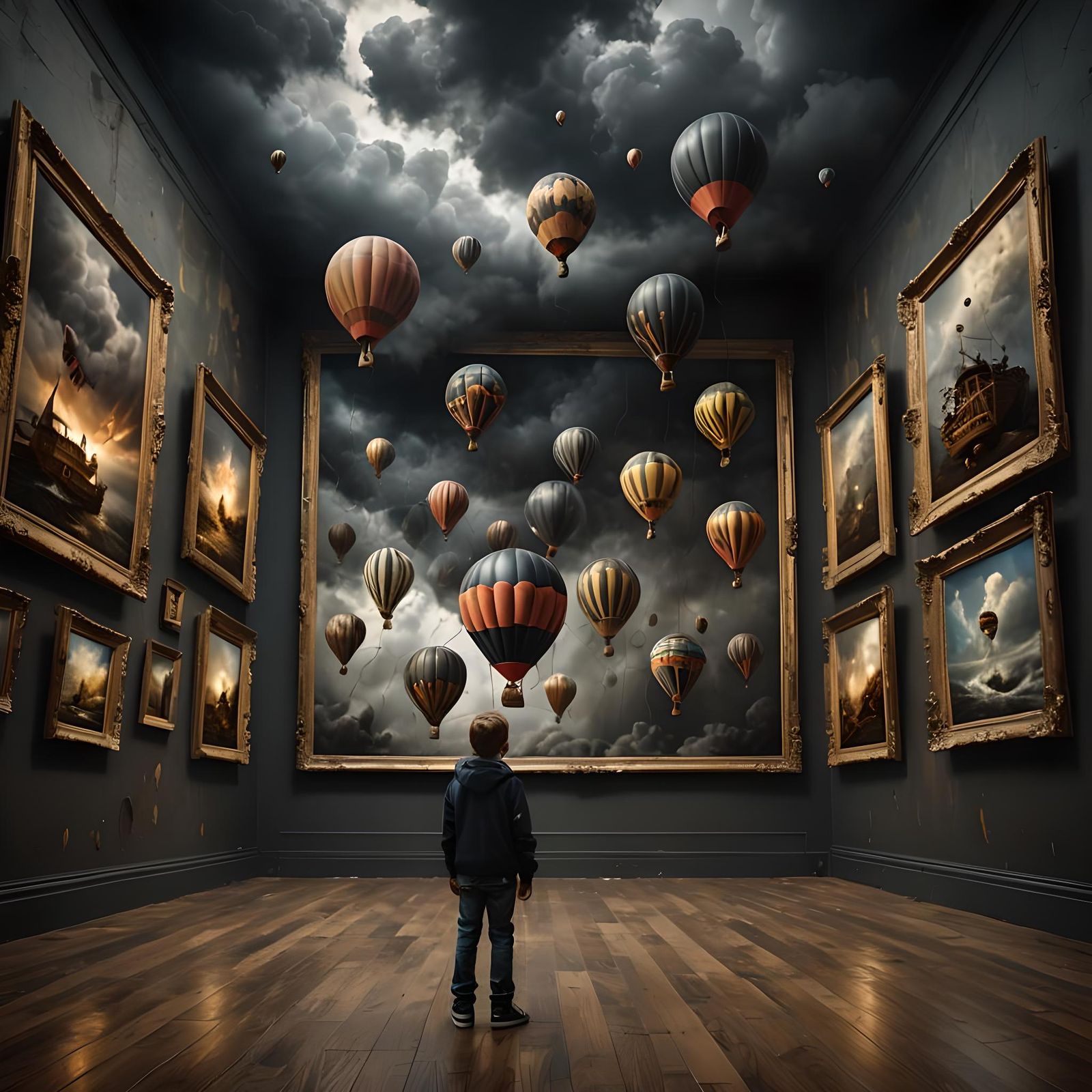 Stormy Hot Air Balloons Emerge from Painting