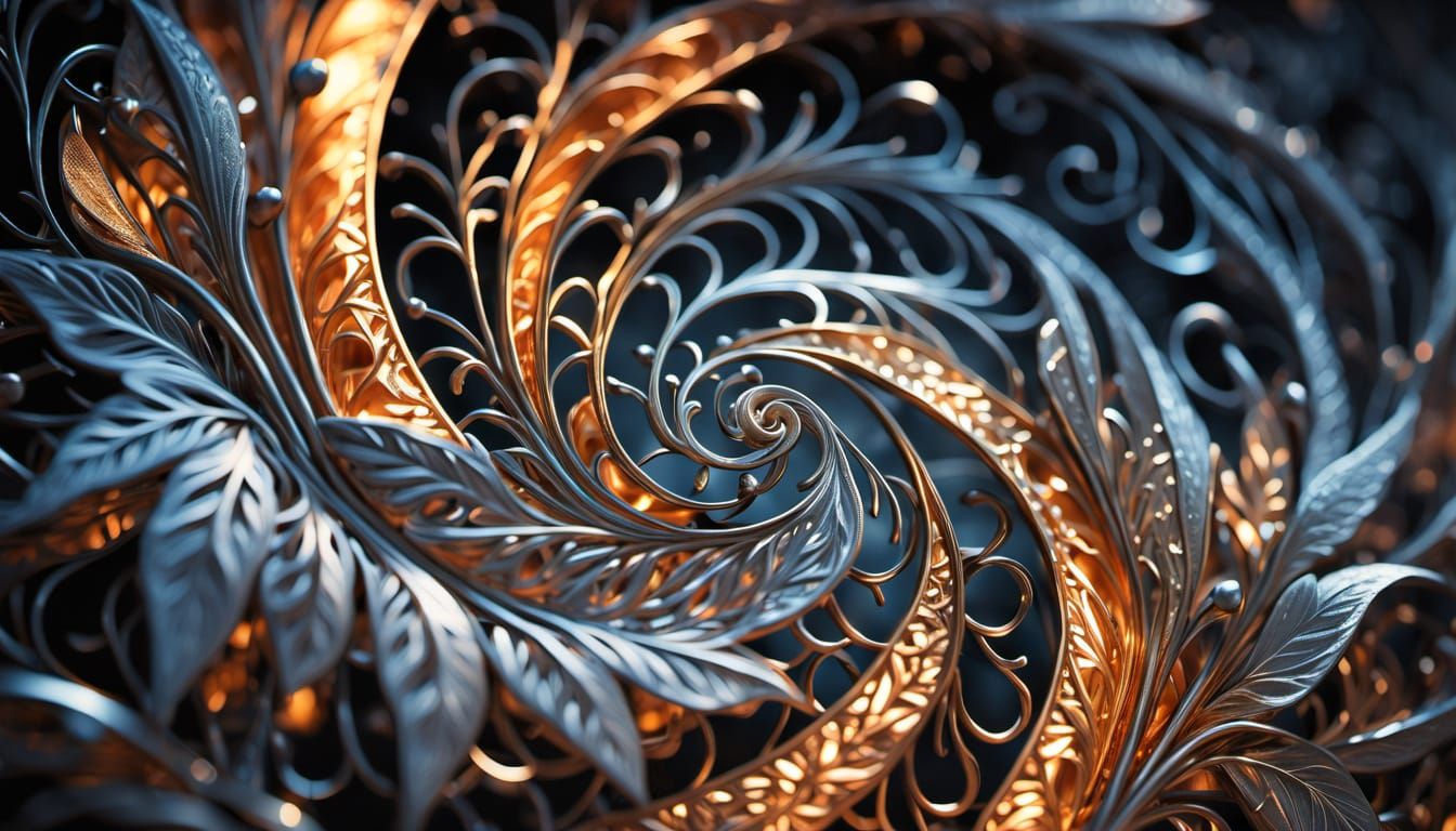 Golden and Silver Coral Flower Filigree Sculpture