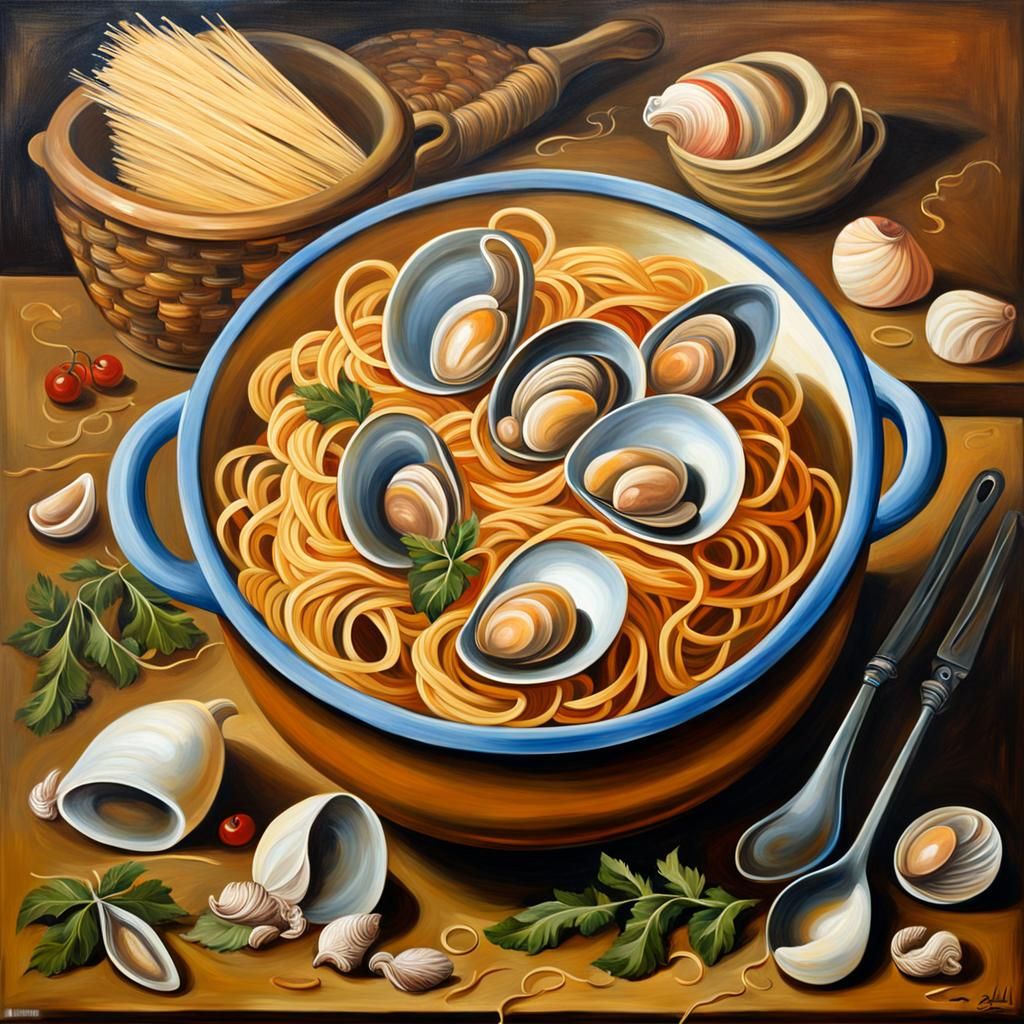 Spaghetti alle Vongole: Surreal Oil Painting
