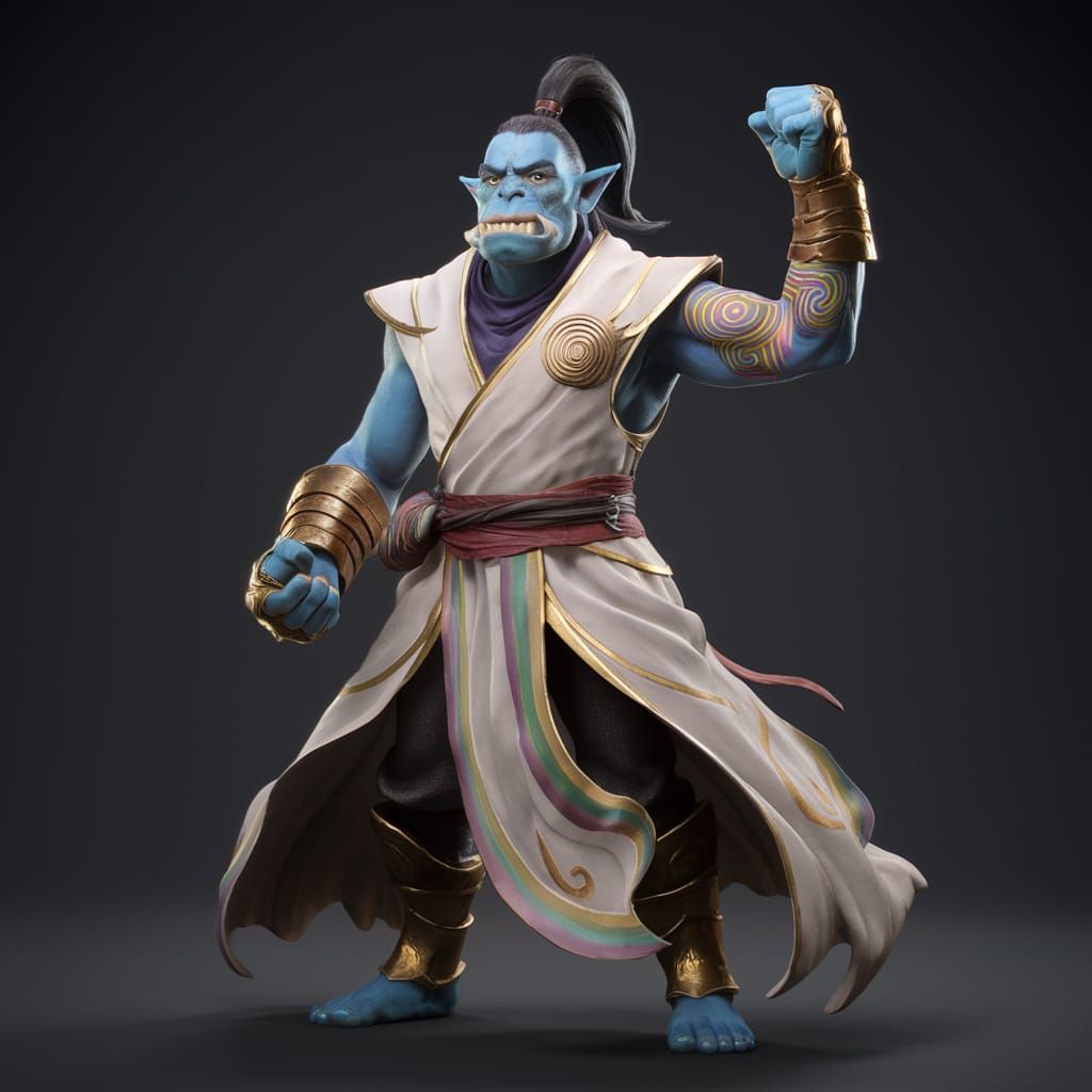 Noble Blue Orc Monk with Rainbow Robe