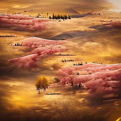 Golden Pink Sky over a Valley of Trees