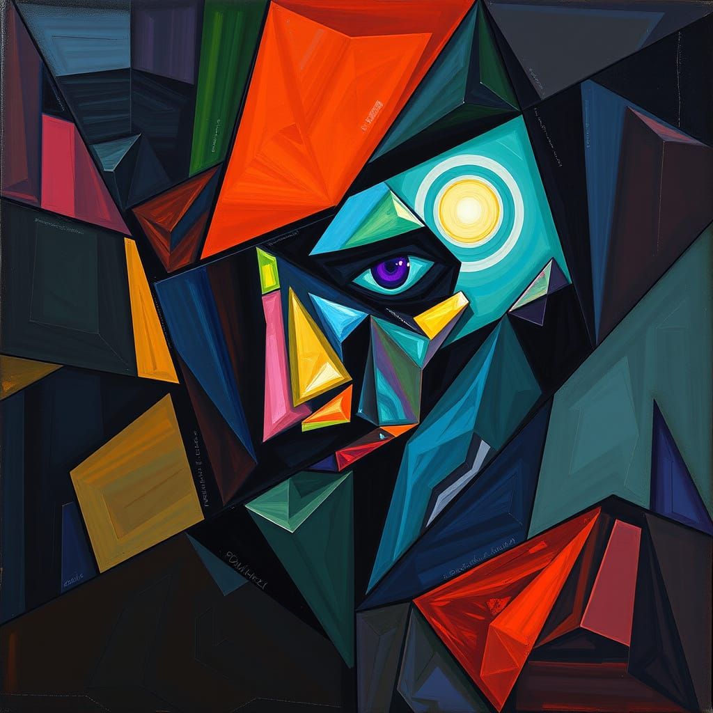 Angular Cubist Oil Painting with Art Deco and Geometric Vect...