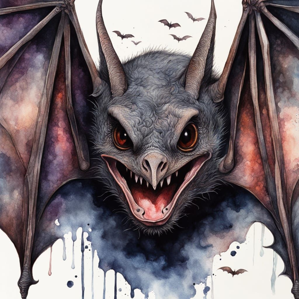 Hyperdetailed Bat Portrait in Eerie Watercolour Style