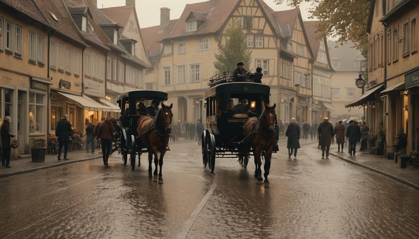Cozy German Village Street Scene in Autumn Light
