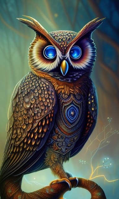 Mystical Owl with Glowing Eyes in Fantasy Art