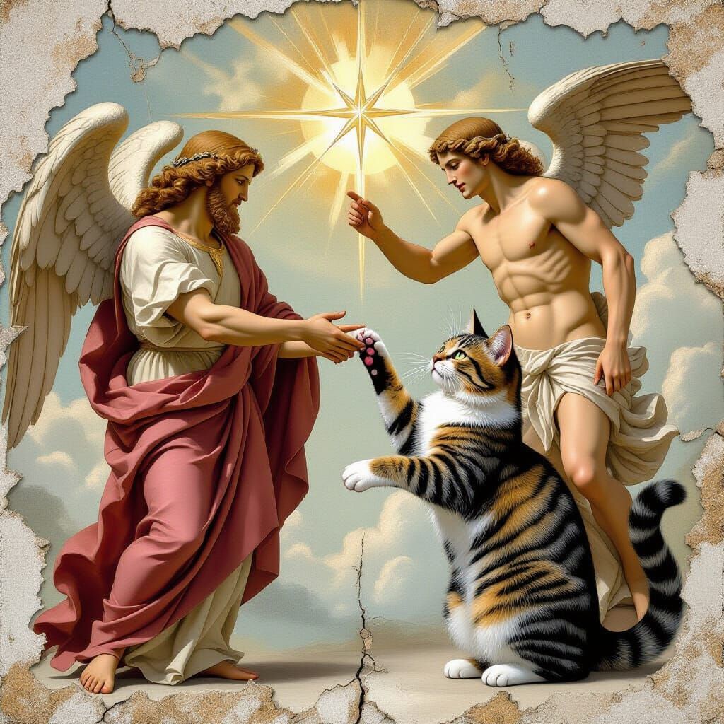 Renaissance God Meets Cat in Humorous Scene
