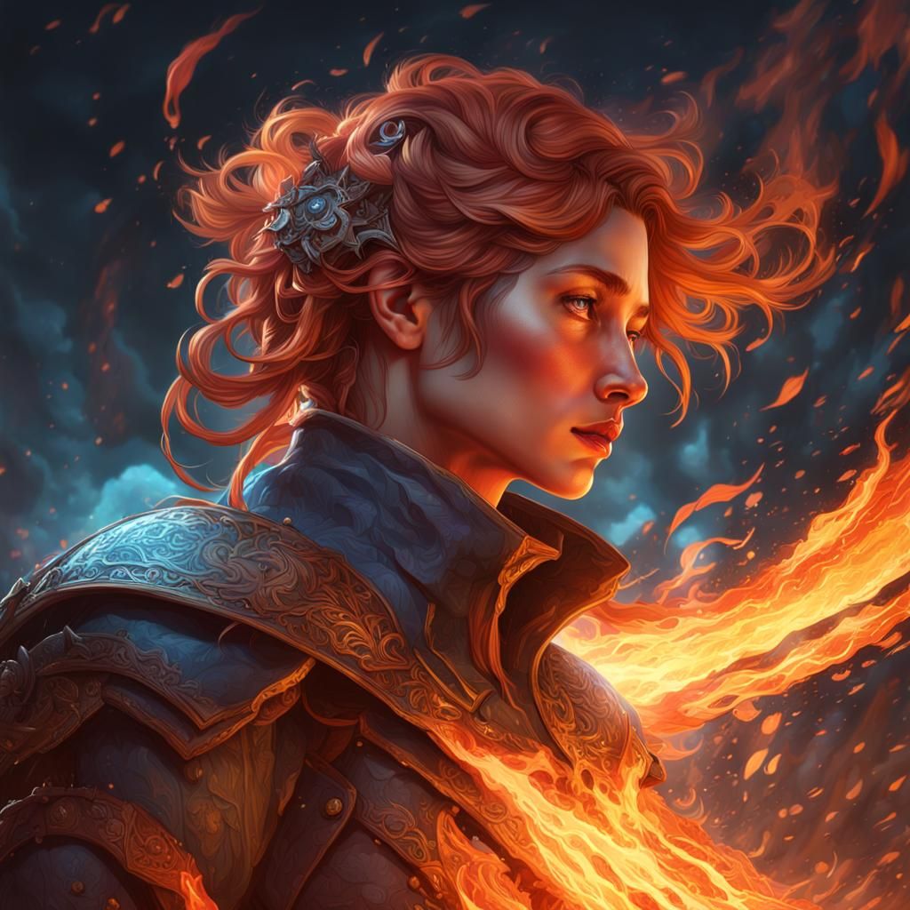 Fiery Portrait in Ring of Fire, Digital Art
