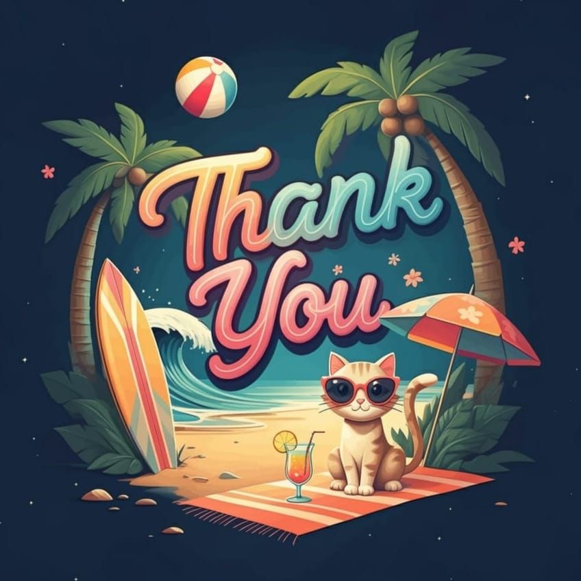 Vibrant and playful raised text that says "Thank You" set ag...