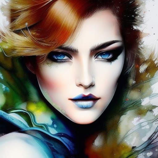 Colorful Portrait in Ink Wash Graffiti Style