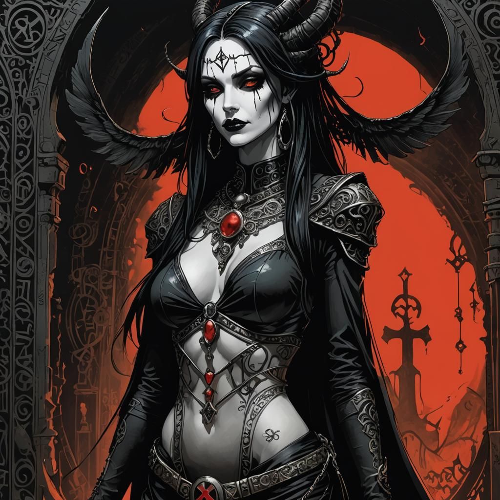 Lilth, demon queen,  Gothic  female Death Wearing  Ankh neck...
