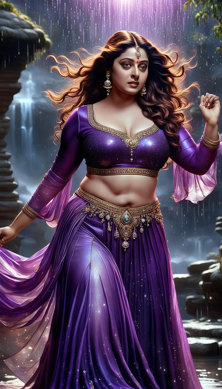 Indian Actress in Satin Skirt, Detailed Digital Art