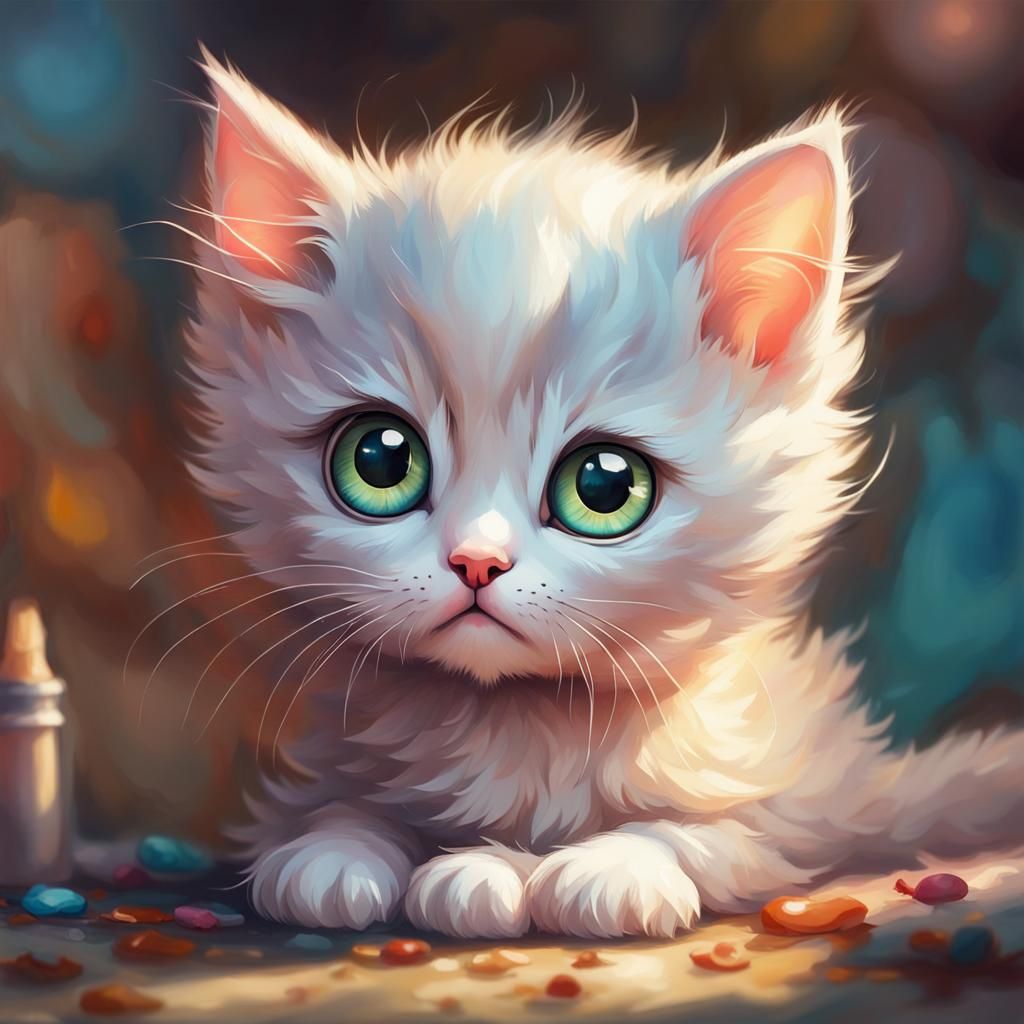 Adorable Kitten with Mesmerizing Eyes, Digital Painting