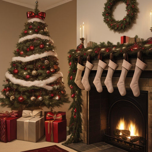 Victorian Winter Scene with Hung Stockings and Chimney