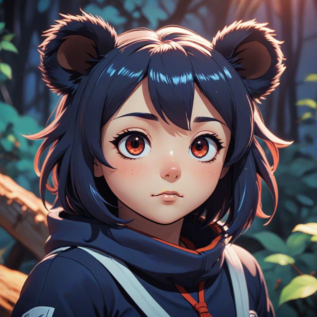 Cute Anime-Style Bear in Vibrant Background