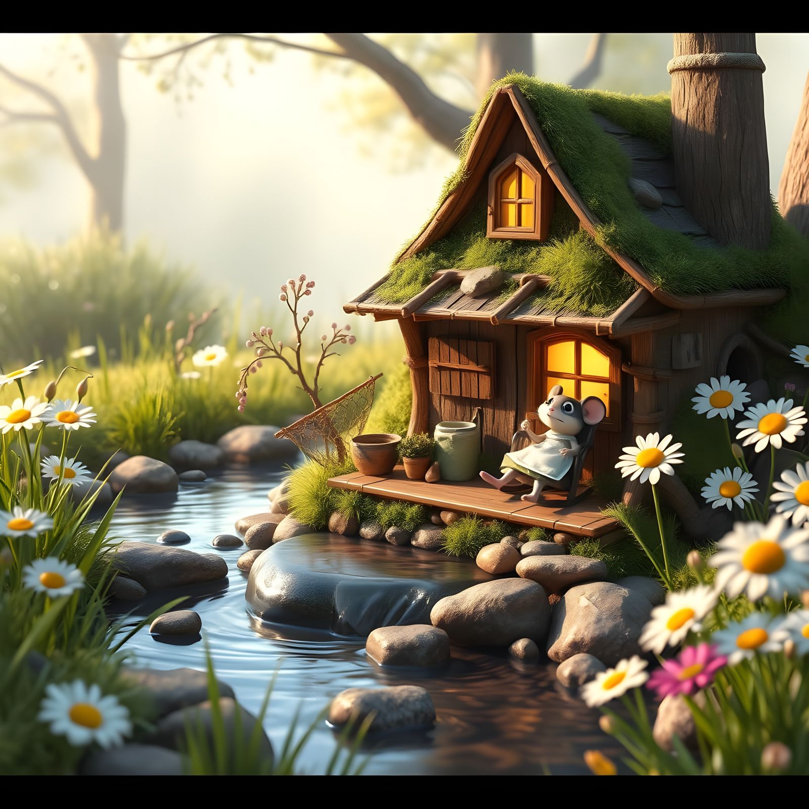 Enchanted Cottage Scene in Pixar-Inspired Style