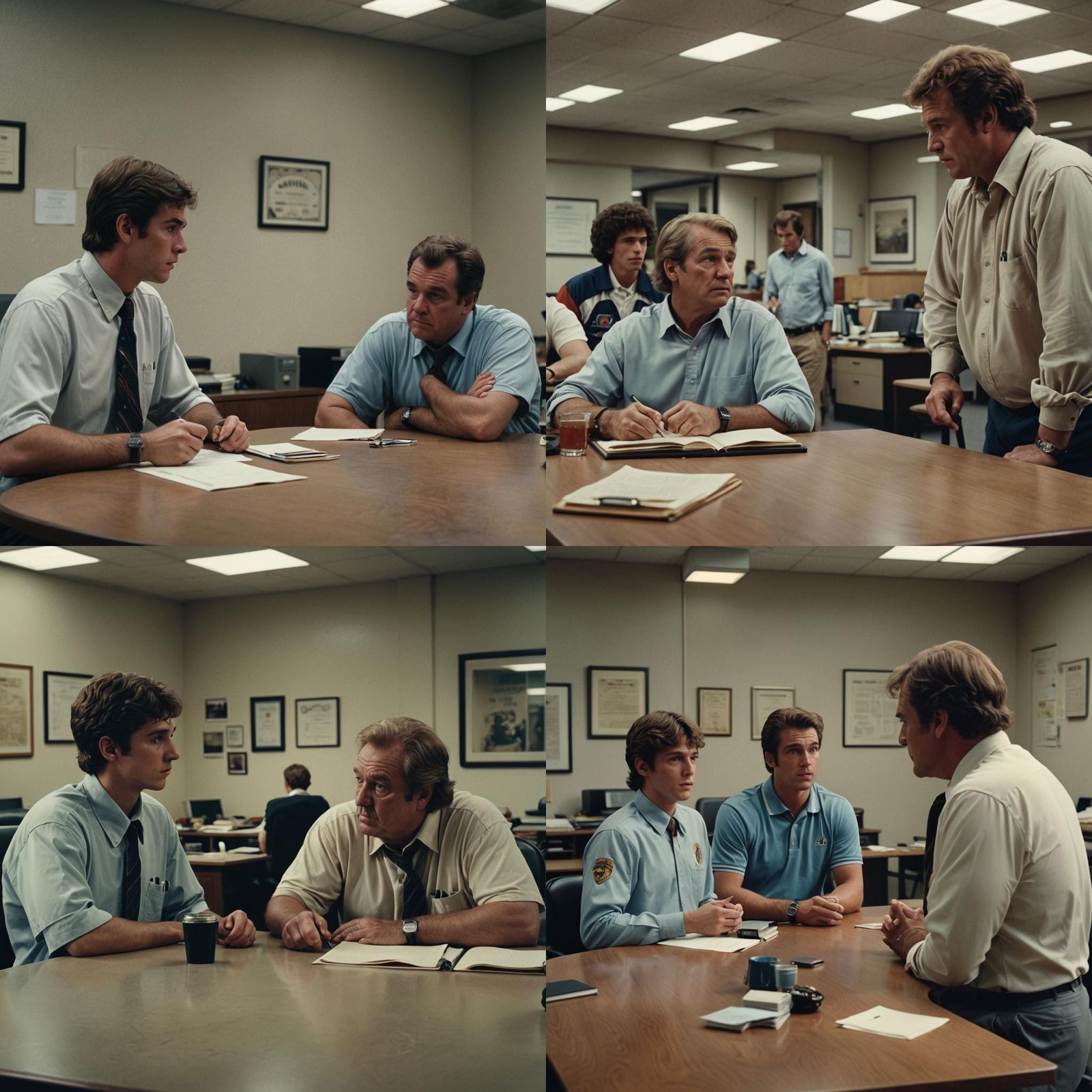 Athlete Talks to Coach in 1980s Office