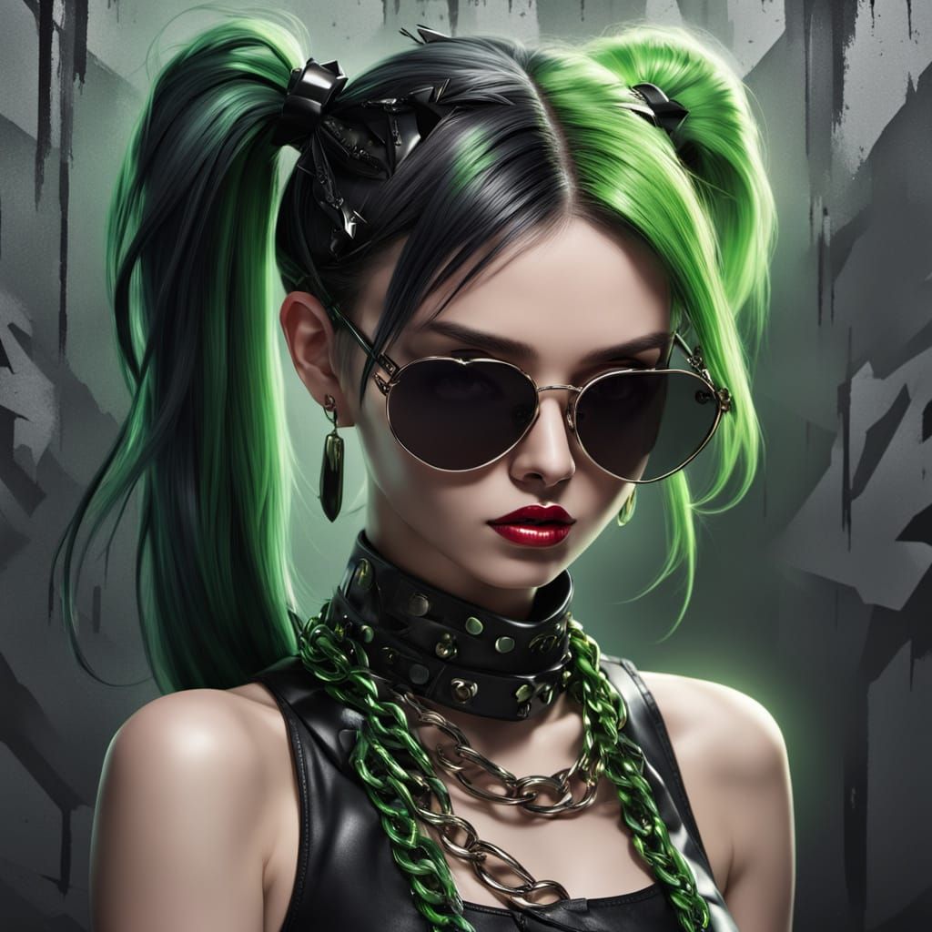 Glossy Punk Girl in Neon Attire