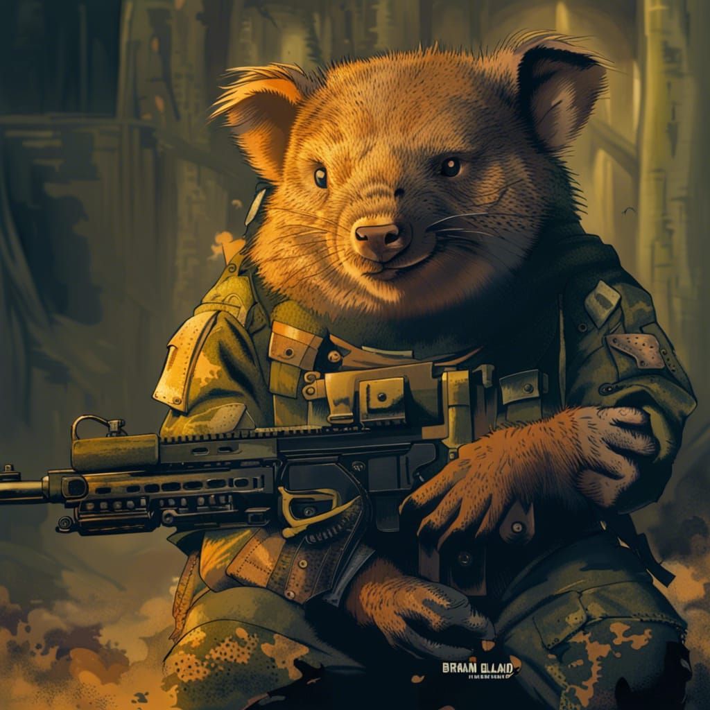 Dystopian Postapocalyptic Wombat Soldier