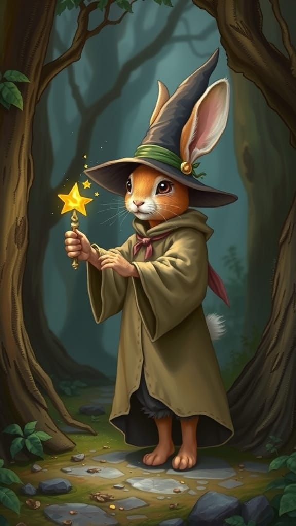 Rabbit Wizard Casting Spell in Mystical Forest