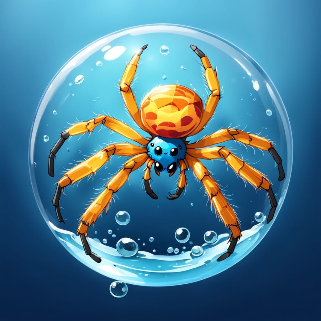 A Delicate Blue Spider in a Sparkling Water Orb
