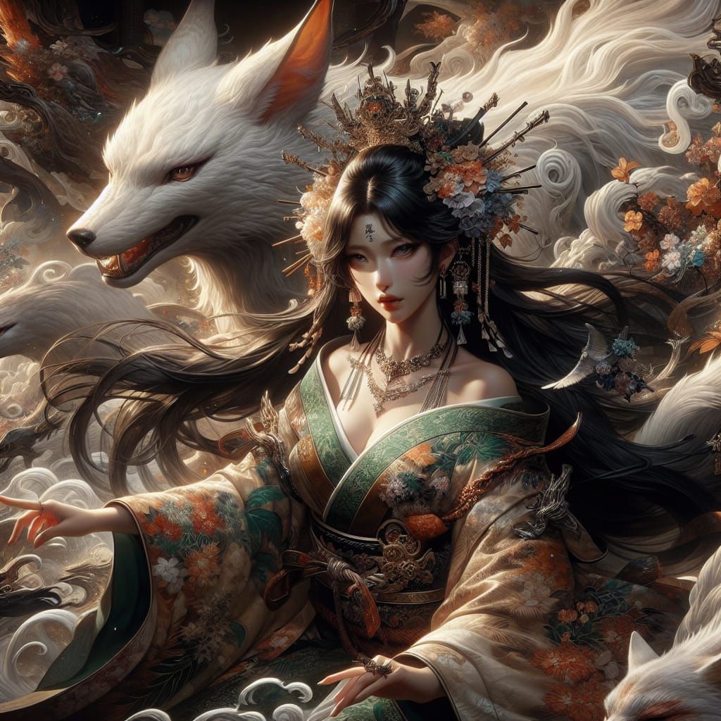 Breathtaking Japanese Goddess of Food and Good Fortune Surro...