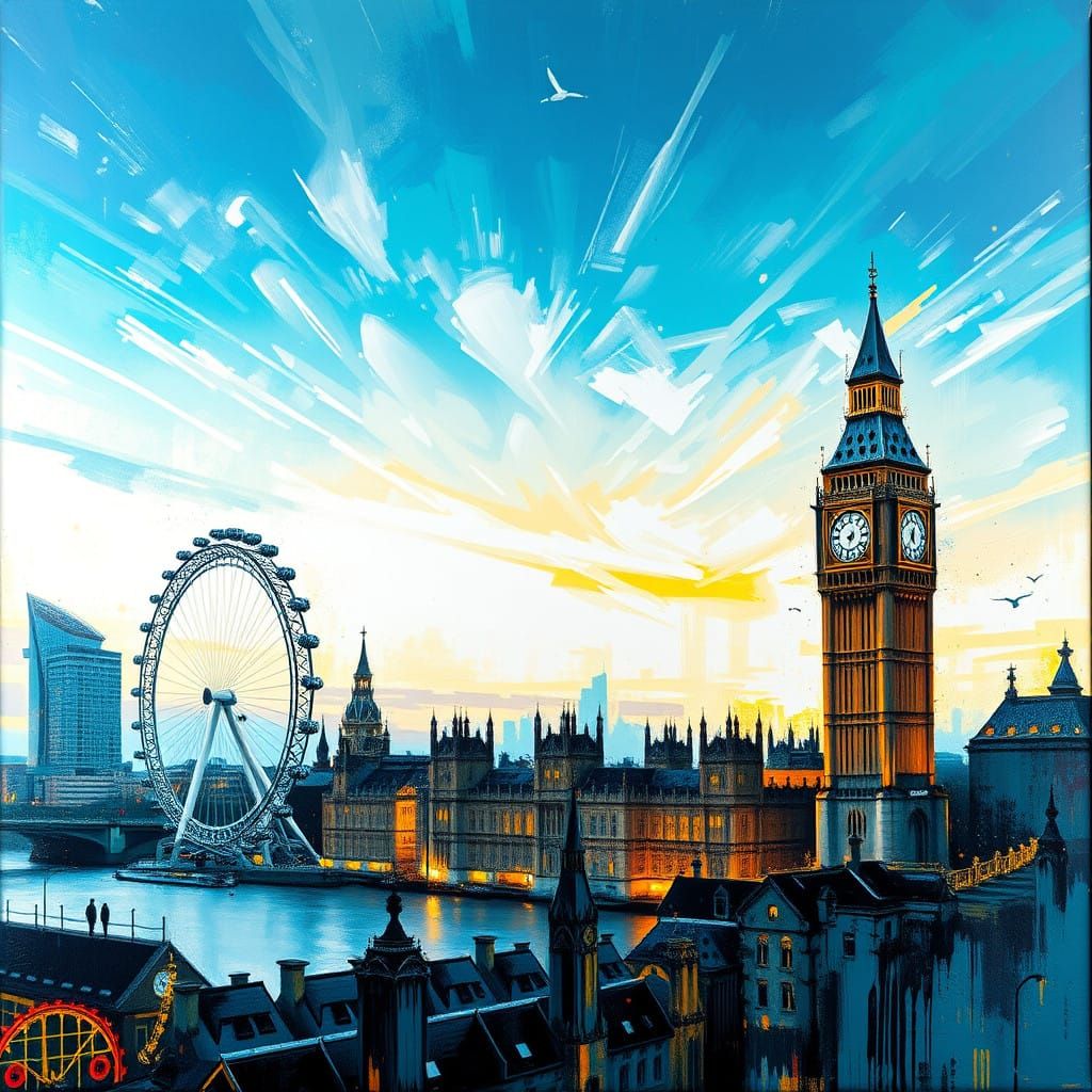 London Cityscape Graffiti Art at Dusk