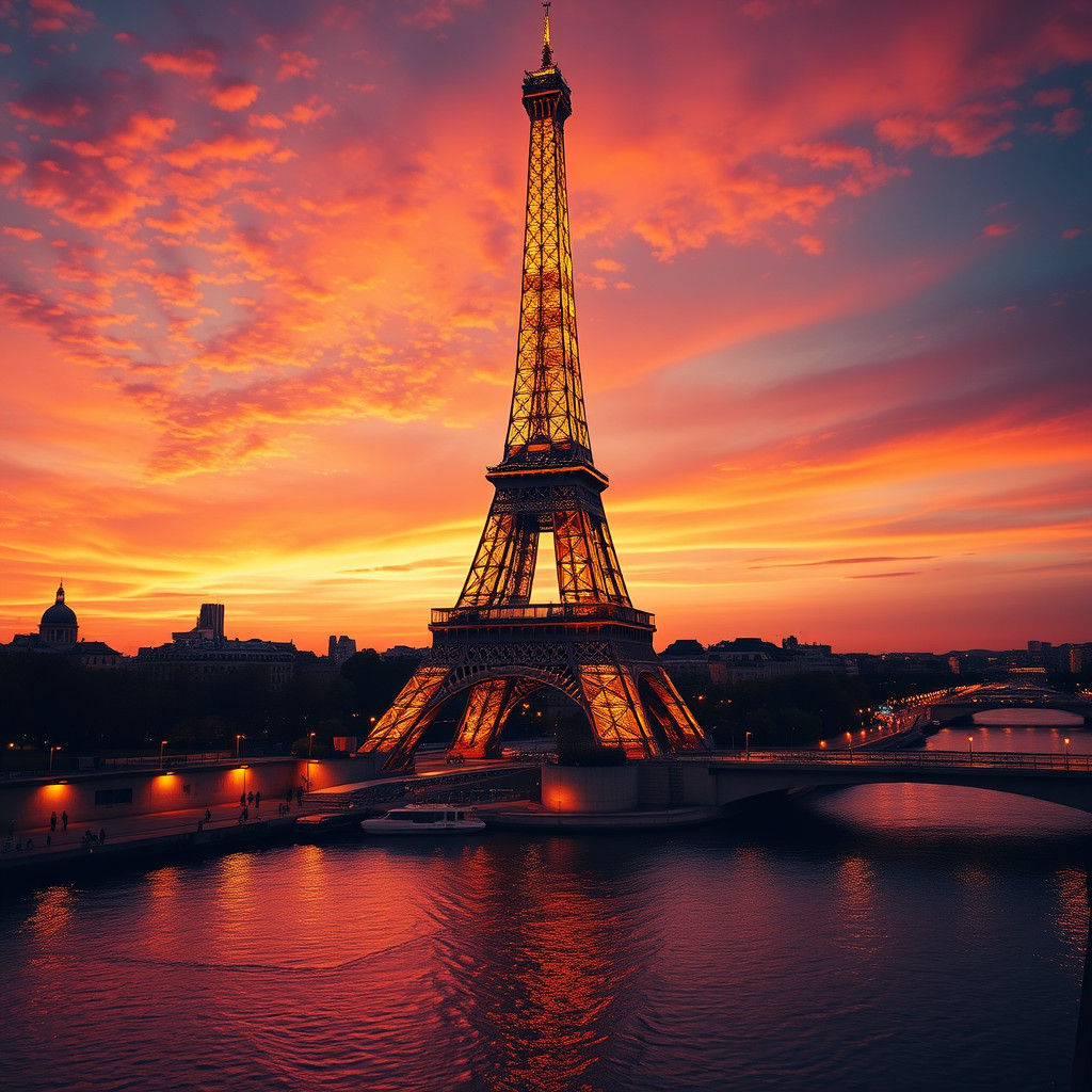 Eiffel Tower Sunset: Impressionistic Paris View