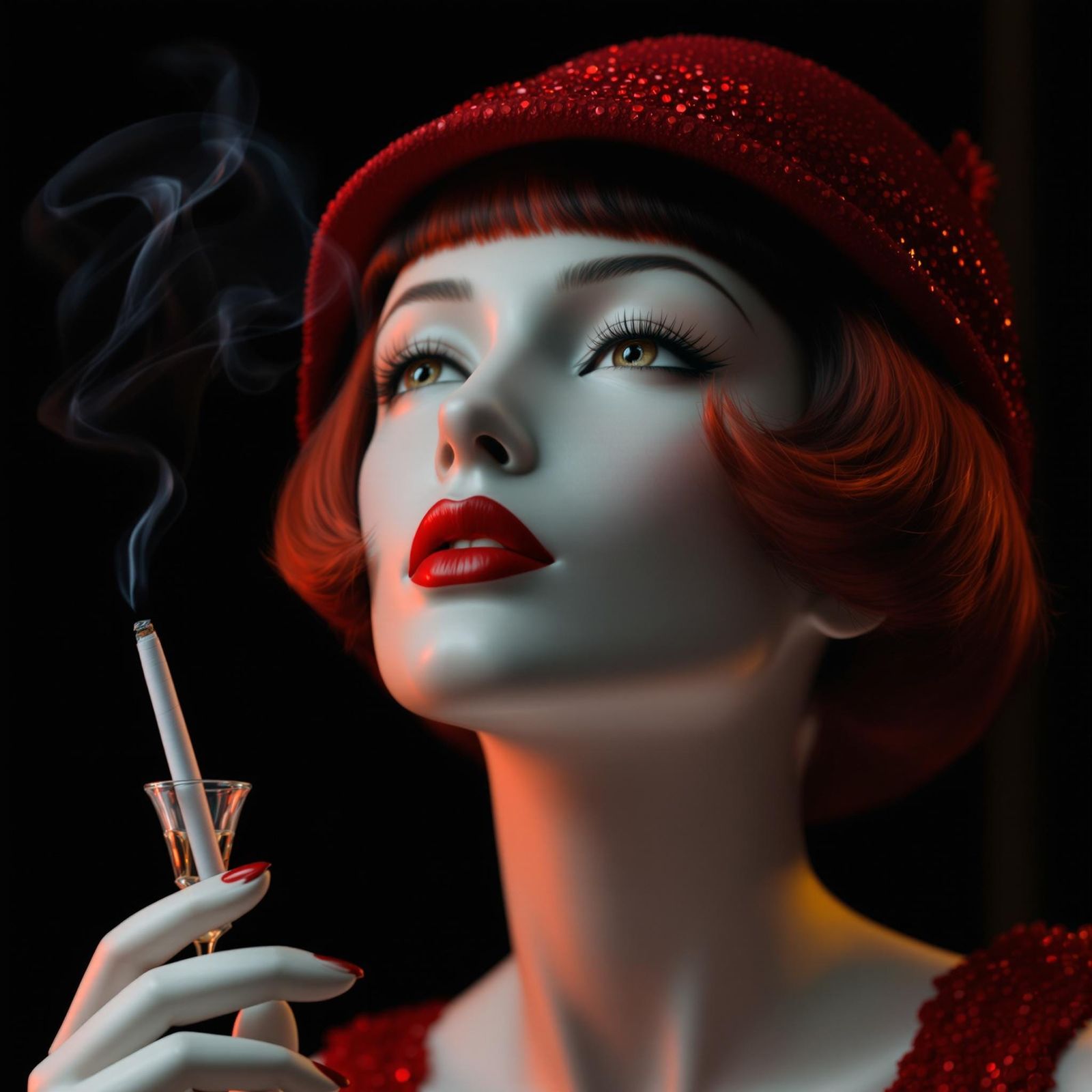 Elegant Flapper Goddess in Vintage Hollywood Glamour