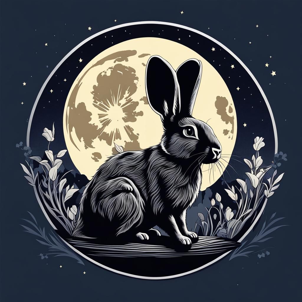 Rabbit with Short Ears and Moon Background