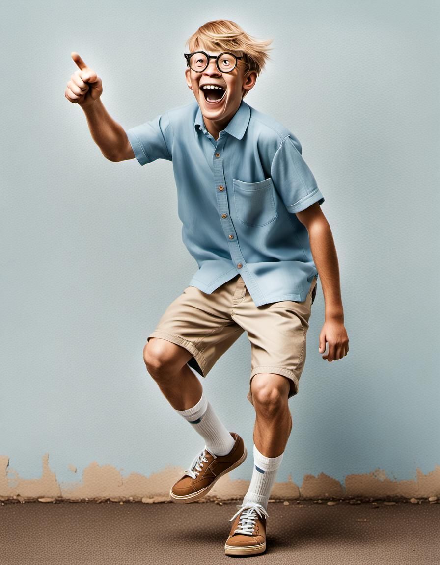 Humorous Portrait of a Quirky Boy in Retro Fashion