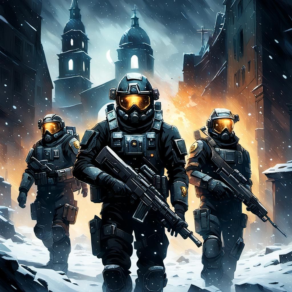 Helldivers Stand Strong in War-Torn Cityscape in Sci-Fi Art