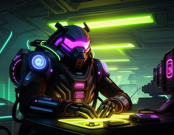 Cyberpunk Slothbot in Neon Jungle