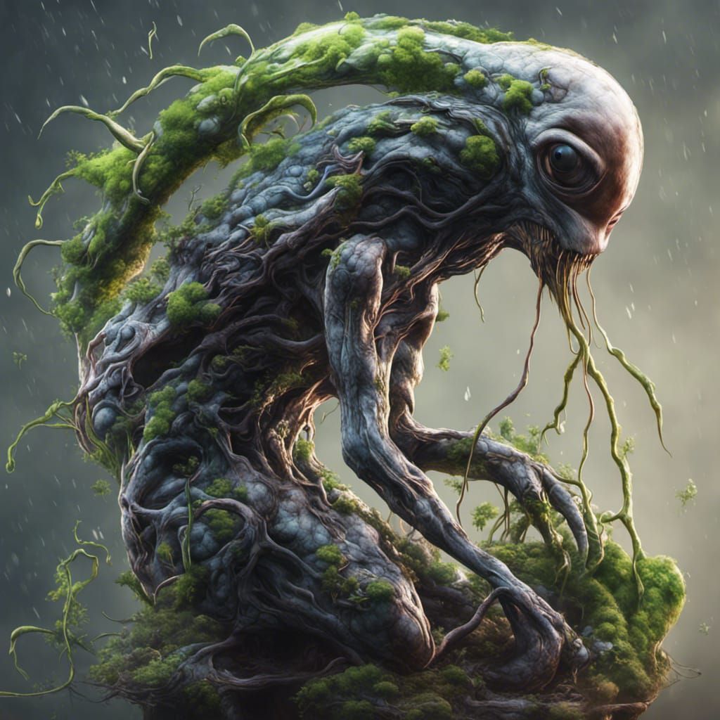 symbiotic alien, bio organic, plant life, twisting, and winding, fractal backround, hyper realistic, unreal engine 5, cg...